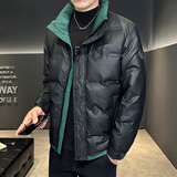 艾特兰羽绒服男冬季亮面男士轻薄款外套新款冬装帅气潮牌白鸭绒保暖男装 D66黑绿色 3XL (175-190斤)