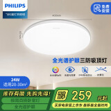 飞利浦（PHILIPS）全光谱LED三防吸顶灯阳台灯厨房专用超薄灯具卧室灯简约小白灯24W