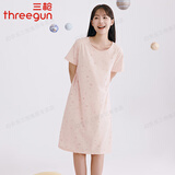三枪家居裙夏季宽松短袖短裙全棉圆领轻薄透气甜美风休闲女士纯棉睡裙 星空粉 XL (170/95)