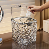 KAMAN桌面垃圾桶按压式高颜值家用车载杂物桶客厅卧室桌上收纳筒垃圾篓 方形大号【按压开盖】1个