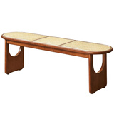 陶鲁工匠中古藤编实木长凳卧室床尾凳玄关换鞋凳简约复古日式餐凳板凳 胡桃色1.4米