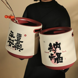 三木青禾垃圾桶家用客厅轻奢高档卧室高颜值可提双层大容量卫生间宿舍复古 平安喜乐（米红）内外双筒可提