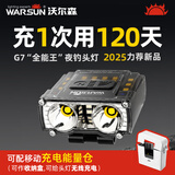 Warsun 沃尔森 G7夜钓头灯帽夹式户外超长续航100小时钓鱼专用头戴式强光超亮感应帽夹灯 G7黑【配能量仓】续航120h/900LM/双光