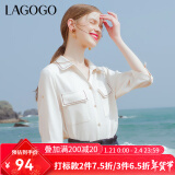 lagogoLagogo拉谷谷工装风文艺翻领衬衫女五分袖雪纺上衣春季MACC313WA8 本白色(V1) 160/M/38