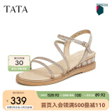 他她（TATA）绝美坡跟凉鞋女外穿一字带时装凉鞋夏季新款7UA03BL4 金色 36