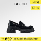 GG-CC【鞠婧祎同款】星系岛屿2024年新款乐福鞋厚底增高单鞋女G24U4835 黑色-钻饰款（漆皮） 36