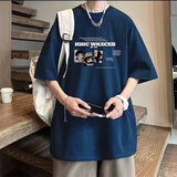 京御贵族短袖t恤男款2025新款夏季重磅纯棉宽松半袖衣服美式潮流体恤上衣 藏青色 XL 115-140优先发货