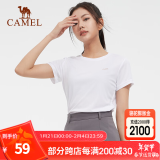 骆驼（CAMEL） 运动短袖T恤春夏情侣款宽松透气休闲跑步健身运动上衣 6001，白色，女 L