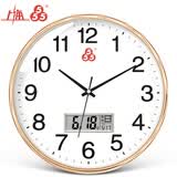 三五挂钟客厅钟表静音走时现代简约2025年新款石英钟日历表挂墙时钟 液晶款-金色 31cm