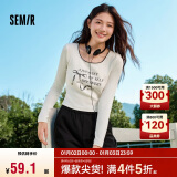 森马（Semir）长袖T恤女短款蝴蝶结字母2024秋季温柔蕾丝紧身上衣107624101001