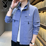花花公子（PLAYBOY）外套男冲锋夹克男装秋冬季男士休闲工装潮流上衣服 蓝色SC XL
