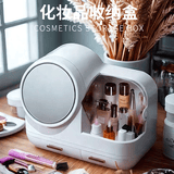 赟娅新年化妆镜台式led灯桌面带灯便携补光梳妆镜情人节化妆品收纳盒 象牙白【女神款+三色LED灯】