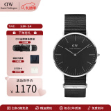 丹尼尔惠灵顿（DanielWellington）dw手表男 经典系列简约时尚瑞典男士手表石英欧美腕表新年礼物 银色边尼龙黑盘DW149-40MM