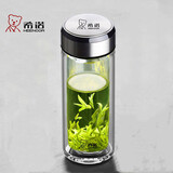希诺（heenoor）双层玻璃杯男士高档办公车载水杯家用高硼硅隔热防烫大容量泡茶杯 6712本色-360ml-正品小熊杯盖