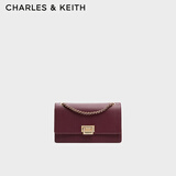 CHARLES&KEITH金属扣链条斜挎单肩国王包小方包包女包生日礼物CK2-20840579 Burgundy葡萄酒红色 中包