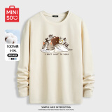 名创优品（MINISO）纯棉t恤男大码潮牌圆领长袖200斤胖子男装衣服休闲简约内搭打底衫 浅米色(不想上班) L 175(体重120-140斤左右)