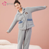 都市丽人睡衣女套装情侣加厚翻领刺绣米粒绒珊瑚绒宽松家居服2H2107