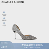 CHARLES&KEITH高跟鞋金属跟单鞋婚鞋女鞋子女生日礼物女CK1-60580071 黑叻色 35