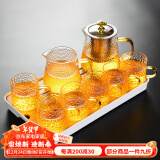 瓷牌茗茶具（cipaiming teaset） 透明玻璃茶具整套套装家用功夫茶壶茶杯会客泡茶器 金盖雅致锤纹杯8件套+小长方盘