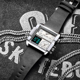 飞克（FEIKE）品牌多功能男士方形大表盘手表男石英表防水运动新年生日礼物男生 银壳白面黑带