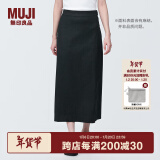 无印良品（MUJI）女式 麻混 弹力 直筒裙 长半身裙女春款裙子半裙 中长裙 女装 黑色 XL (165/74A)