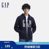 Gap男女装2024秋季新款印花字母logo抓绒连帽卫衣休闲660128外套 海军蓝 185/108A(XXXL) 亚洲尺码