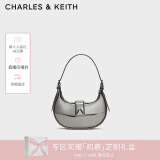 CHARLES&KEITH三角扣新月包腋下包单肩包包女包生日礼物女新年礼物CK2-50271205 Pewter锡灰色 S