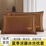 夏季凉席枕套冰丝凉滕一对装枕芯套夏天家用48*74学生40*60凉爽 深棕叶（凉席透气凉藤枕套拉链款 一对 74cm*48cm 尺寸枕套～2个