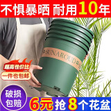 大海边 塑料花盆加仑花盆绿萝月季多肉大口径加仑盆种菜盆 矮胖4号（5个装） 带托盘
