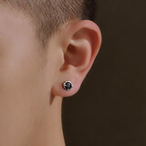 铭扬饰海 925银耳钉男士单只耳环潮流韩版个性简约吉字中国风黑色耳饰 黑色款：单只