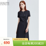 FINITY女装连衣裙夏季新款藏青色圆领不规则设计感时尚A字裙 藏青色 M