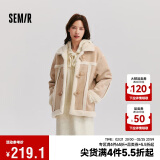 森马（Semir）外套女牛角扣翻领宽松文艺2024冬季仿麂皮仿兔毛夹克109724108011