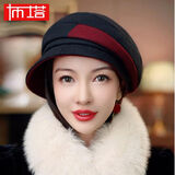 PTAH羊毛混纺贝雷帽百搭复古羊毛呢保暖气质日系秋冬帽英伦画家帽 黑色