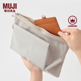 无印良品（MUJI）再生聚酯纤维 双拉链包 收纳袋 居家旅行 收纳包 米色/L/长27*宽19cm