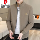 皮尔卡丹（pierre cardin）春季新款男士立领夹克高端帅气修身短款毛呢外套潮流休闲上衣针织 2307-咖啡色 XL 120-135斤