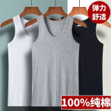 【100%纯棉】男士背心运动跨栏工字背心男健身弹性无袖t恤男汗衫 灰色 一件装 2XL 体重【140-165斤】
