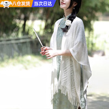 明月归披肩旗袍外搭防晒流苏针织开衫度假旅游拍照斗篷国风小香风外套女 白色旗袍披肩