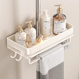 居臣仕花洒置物架托盘免打孔浴室卫生间淋浴沐浴露淋浴杆花洒杆支架一体 奶白 通用款花洒置物架_带毛巾杆