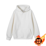 棉致美式连帽卫衣男春秋冬季新款宽松加绒加厚外套男潮流纽扣休闲上衣 E08白色【加绒高品质】32 2XL 140-170斤