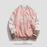 先気飞行员刺绣夹克男外套春秋款休闲美式情侣棒球服男士春季潮流上衣 粉色JK2139 XL