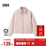 森马（Semir）棉服女灯芯绒翻领菱形格复古2024冬三防宽松轻薄棉衣109724112007