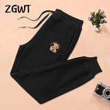 ZGWT轻奢高端品牌束脚休闲运动裤女宽松春秋冬加绒小熊哈伦裤卫裤裤子 黑色-坐小熊 L 【加绒款】108-120斤