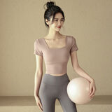ACKDCS新款夏季带胸垫瑜伽服短袖女普拉提训练健身上衣专业跑步运动T恤