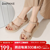 达芙妮（DAPHNE） 凉鞋女一字带厚底沙滩女鞋2024夏季新款平底休闲单鞋罗马鞋女 杏色 37