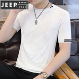 JEEP SPIRIT吉普冰丝短袖男士T恤夏季2026新款潮流韩版针织衫半袖男圆领上衣 1788-白色 M 165