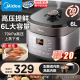 美的（Midea）电压力锅高压锅 电高压锅 智能压力锅家用高压电饭煲一键排气 新款多功能可预约 高压提鲜电压锅 【6L大容量】MY-60M5-206- 6L 配蒸笼