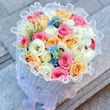 浪漫季节鲜花速递同城配送红玫瑰花束表白女友生日礼物结婚纪念日全国花店 33朵混色玫瑰-多巴胺花束 今日达-【可预约送花时间】
