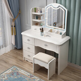 聚宸兴【JD/顺丰送货到家】梳妆台欧式化妆桌卧室简约小户型轻奢烤漆 【送凳子】方镜100cm+LED灯+白柜