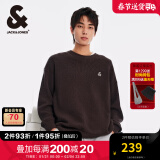 杰克·琼斯（JACK&JONES）秋季新款男装潮流毛衣oversized刺绣上衣毛衫舒适百搭纯色针织衫 E44 黑砂色 175/96A/M