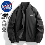 NASA MARVEL夹克男春秋外套潮流休闲时尚运动宽松立领棒球服情侣款 黑色 2XL
